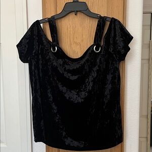 Rock & Republic Black Velvet Blouse with Ring Detail